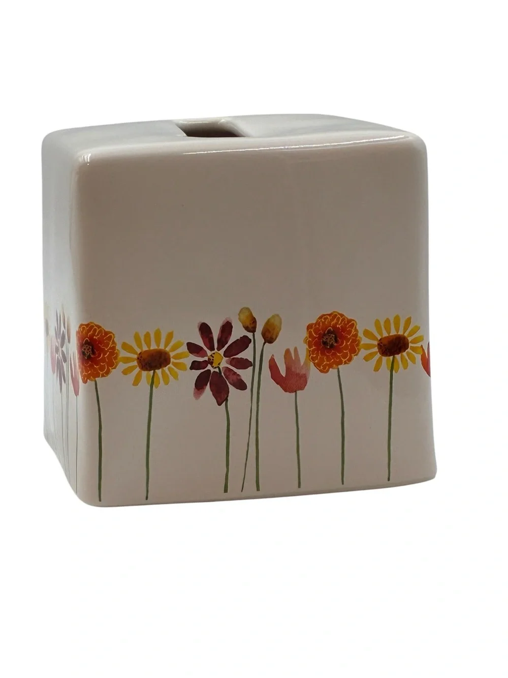 Rae Dunn TISSUES Ceramic Tissue Box Cover Holder Watercolor Flower Bloom Floral